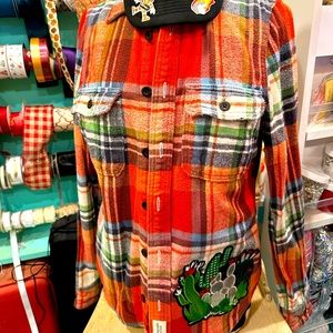 Upcycled A&F Plaid with embroidered cactus patch S/M